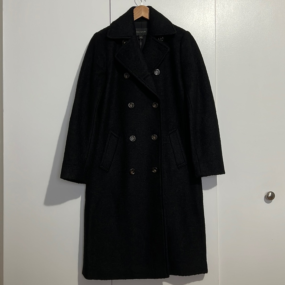 Ann Taylor Textured Double Breasted Coat, Black XS, NWT